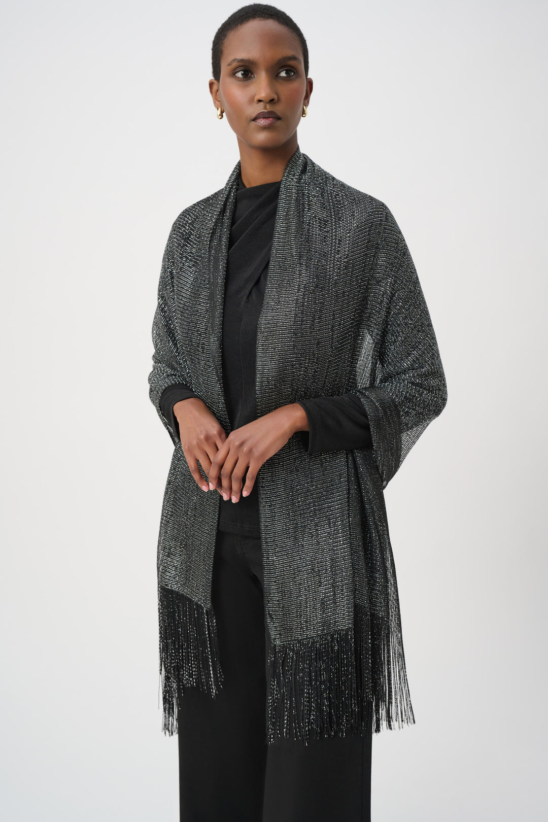 Joseph Ribkoff Metallic Sparkle Fringe Scarf Style 264958