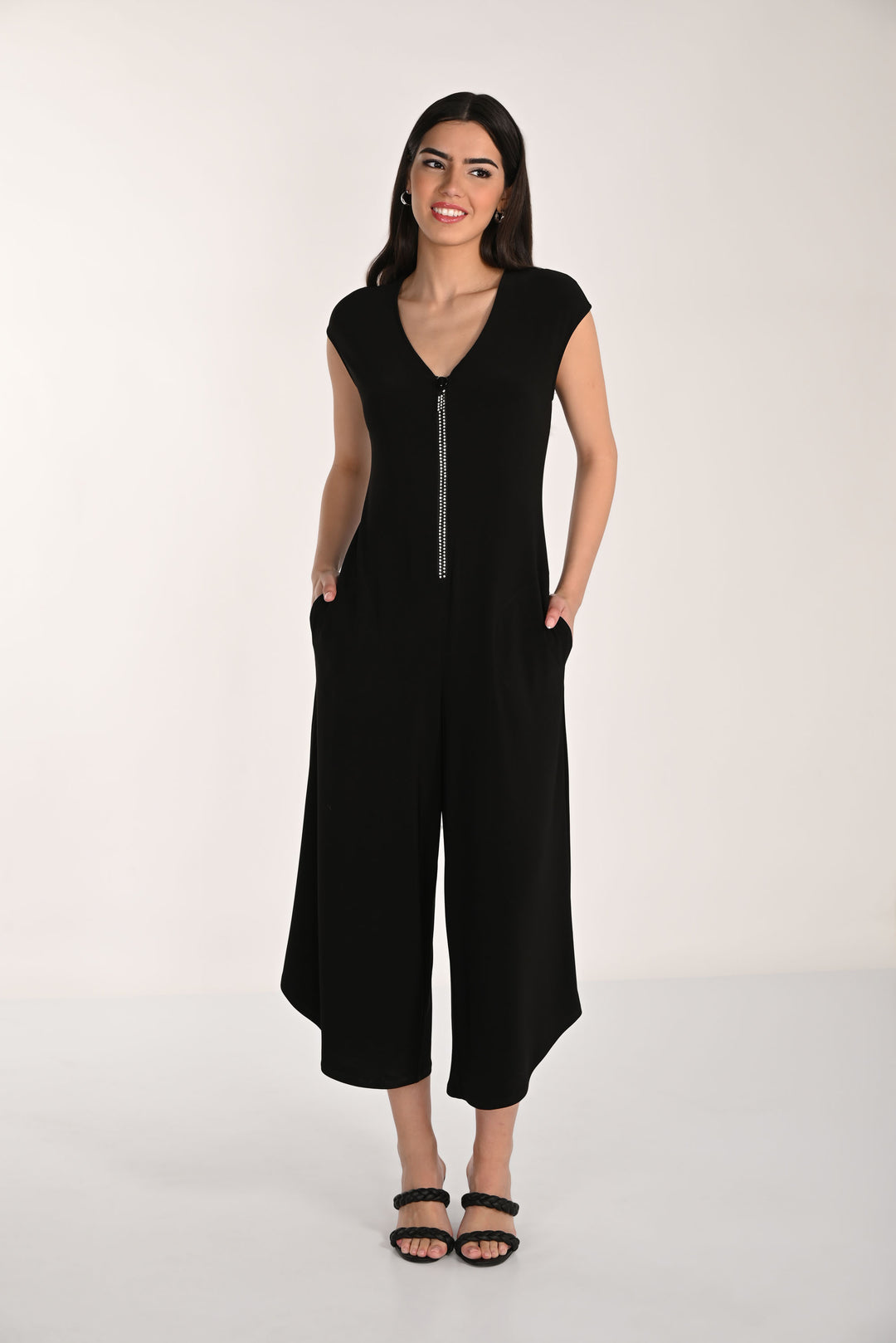 Frank Lyman Black Casual V-neck Jumpsuit Style 266065