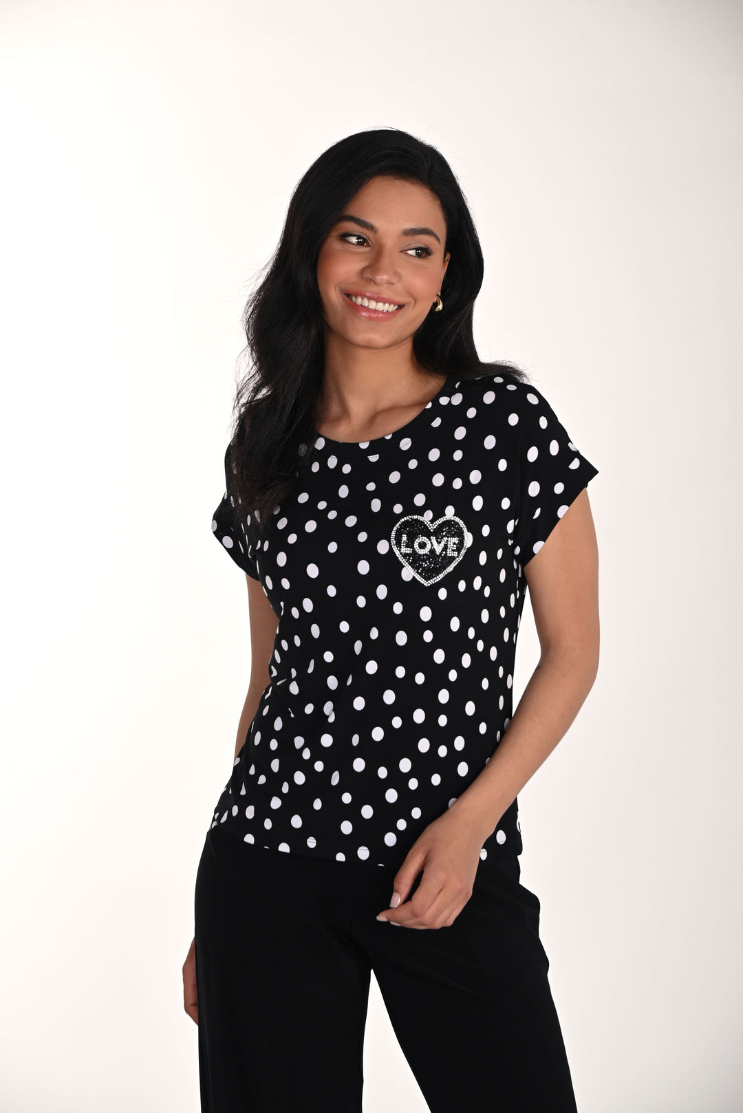 Frank Lyman Polka Dot Crew Neck Top Style 266102