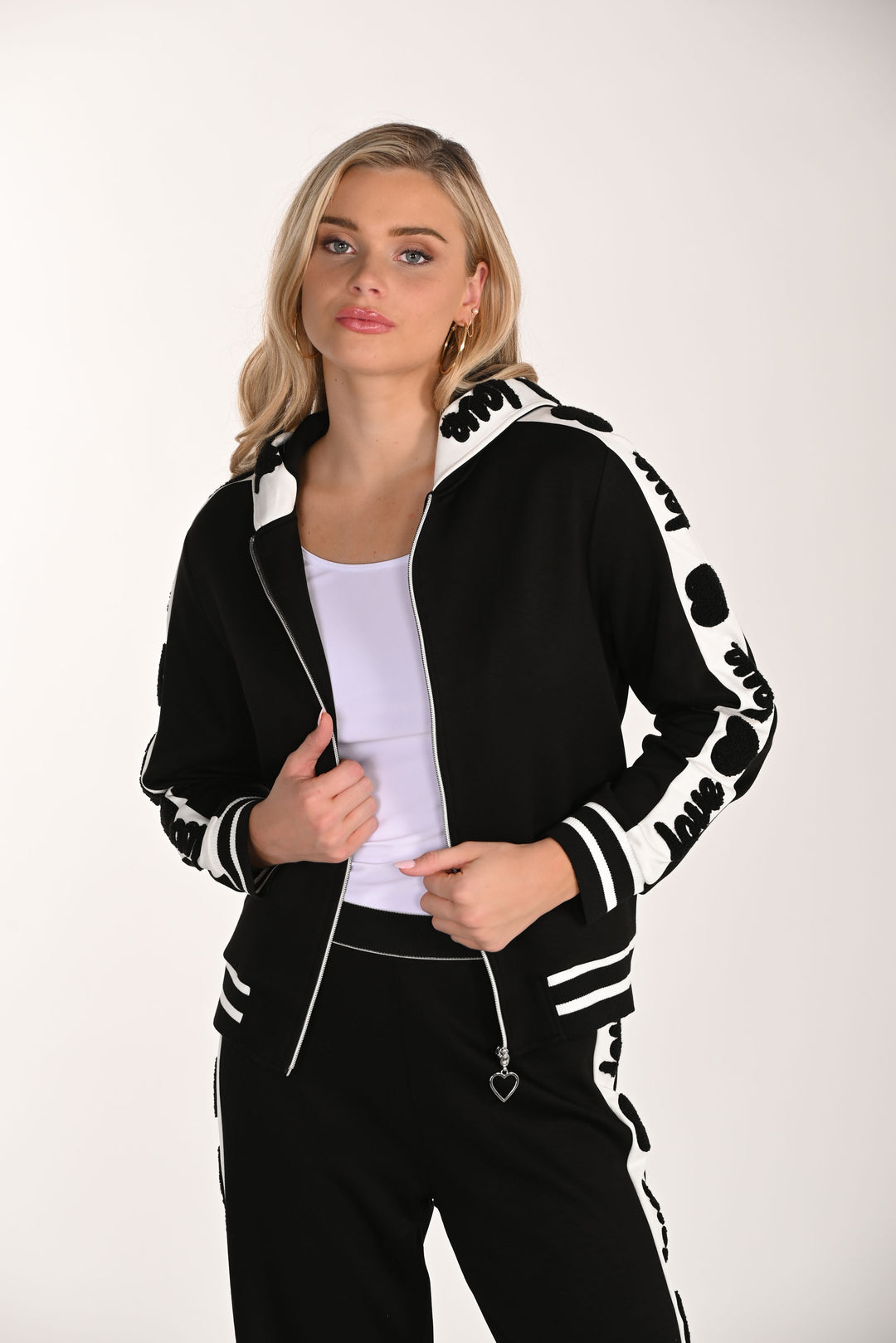 Frank Lyman Black/Off-White Sports Jacket with Hoodie Style 266533
