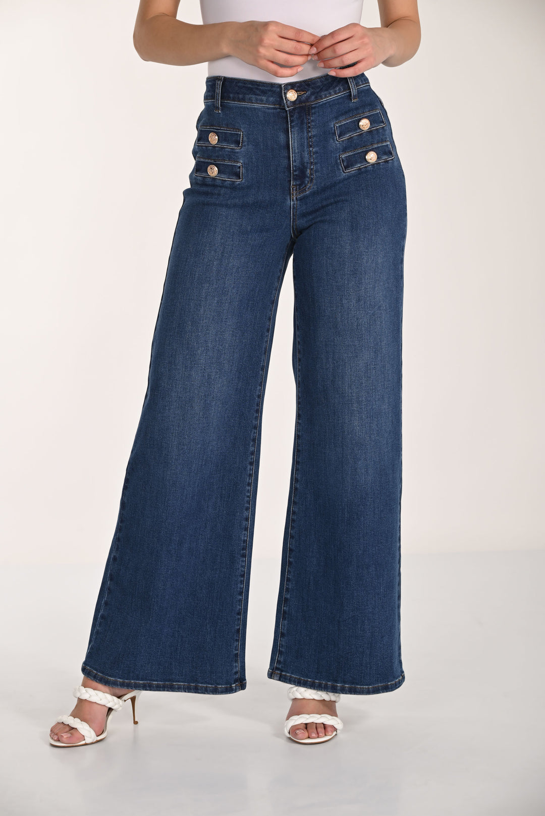 Frank Lyman High-Waisted Wide-Leg Denim Trousers Style 266540