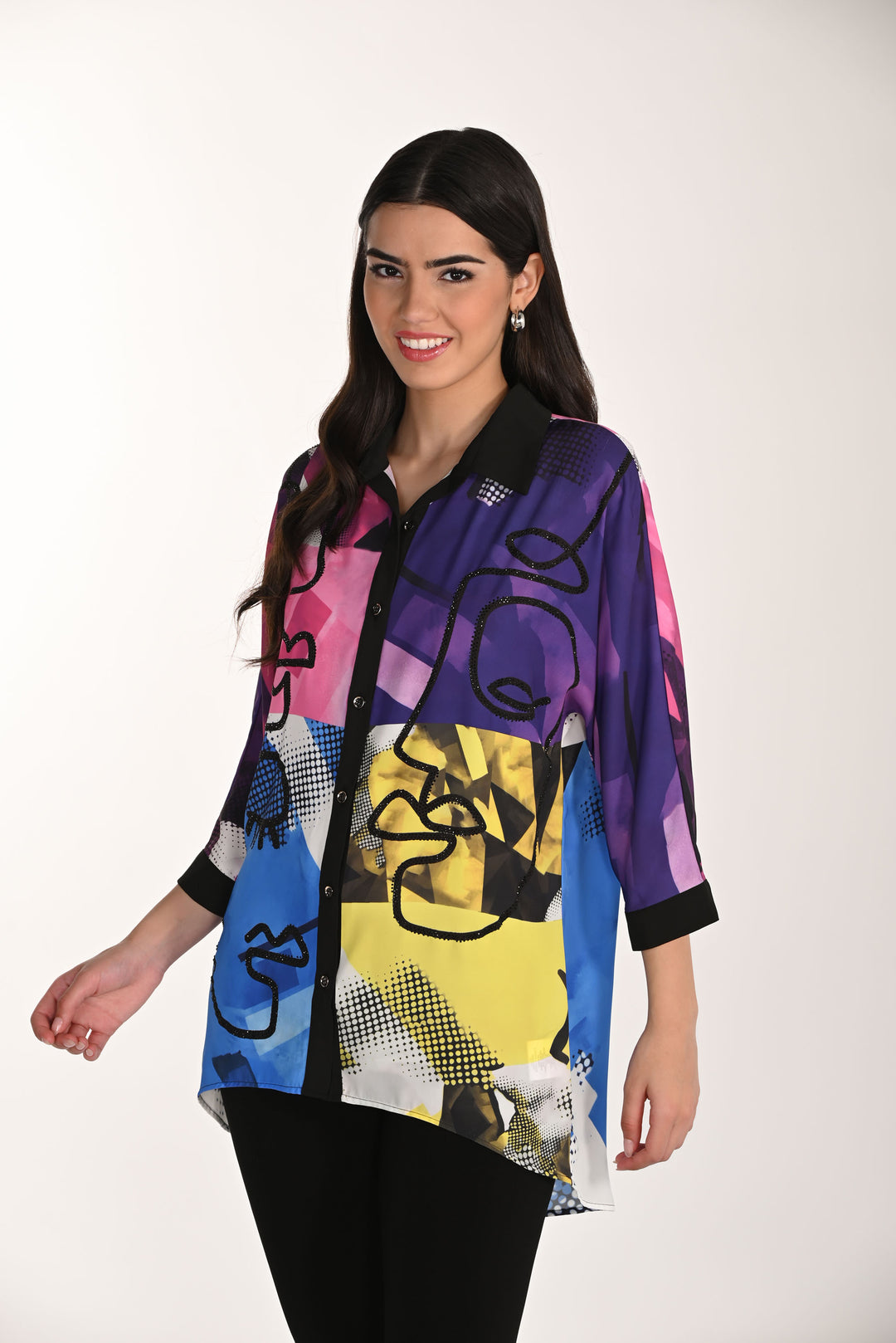 Frank Lyman Abstract Print Blouse with Jewels Style 266541