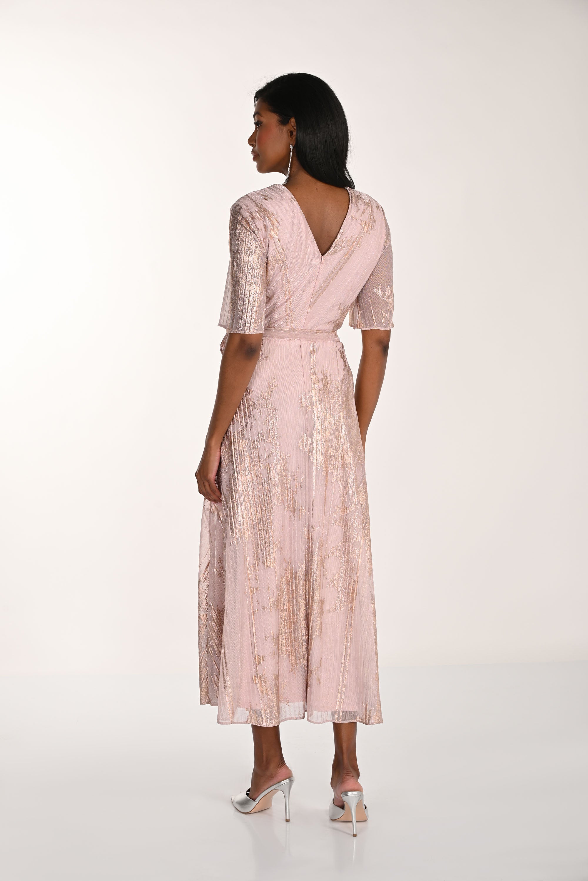 frame faux wrap midi dress SIENA Sleeveless Twist Front Crepe Faux Wrap Midi Dress