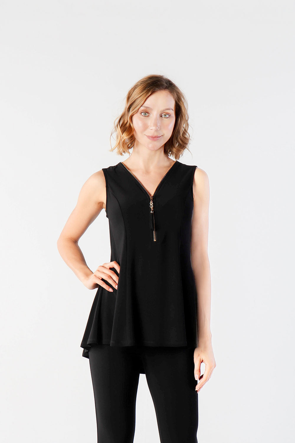 Joseph Ribkoff Black Zip Detail Sleeveless Top Style 211116 -1