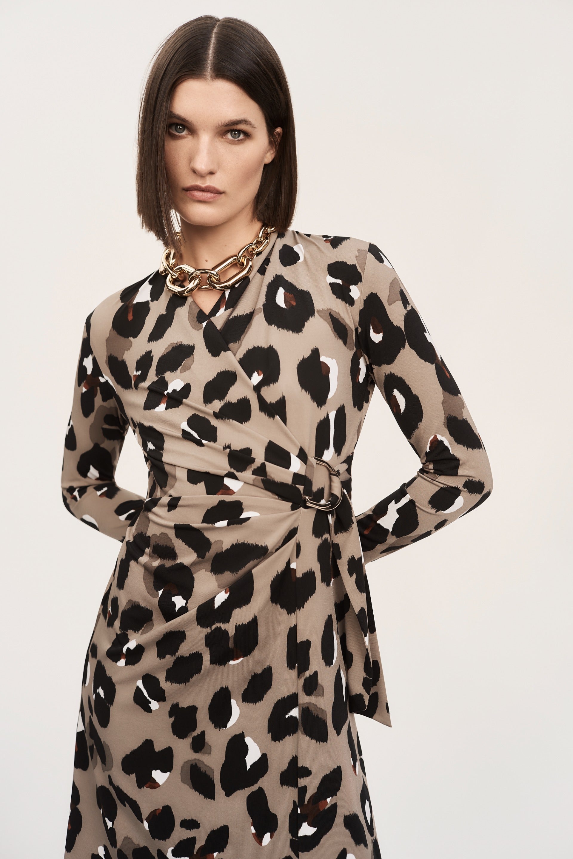 leopard print wrap dress Joseph Ribkoff Black/Multi Animal Print Wrap Dress Style 243173 – DECABANA