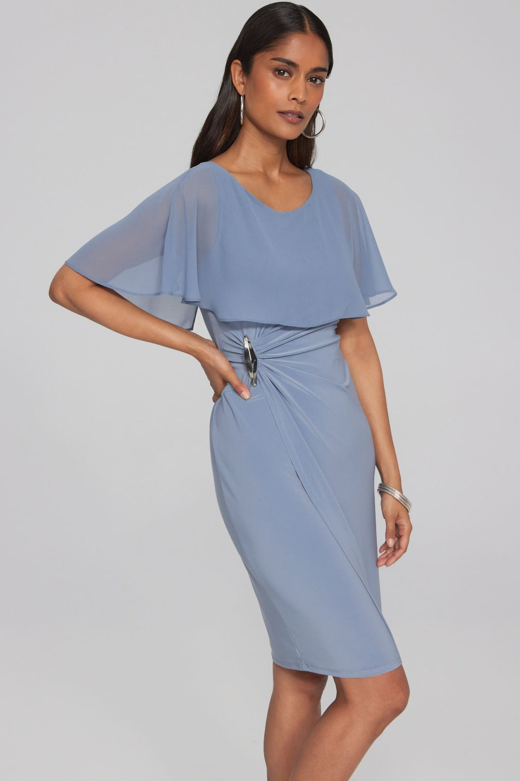 Joseph Ribkoff Serenity Blue Sheath dress with Chiffon Cape Style 241708 DECABANA Joseph Ribkoff Serenity Blue Sheath dress with Chiffon Cape Style 241708 DECABANA