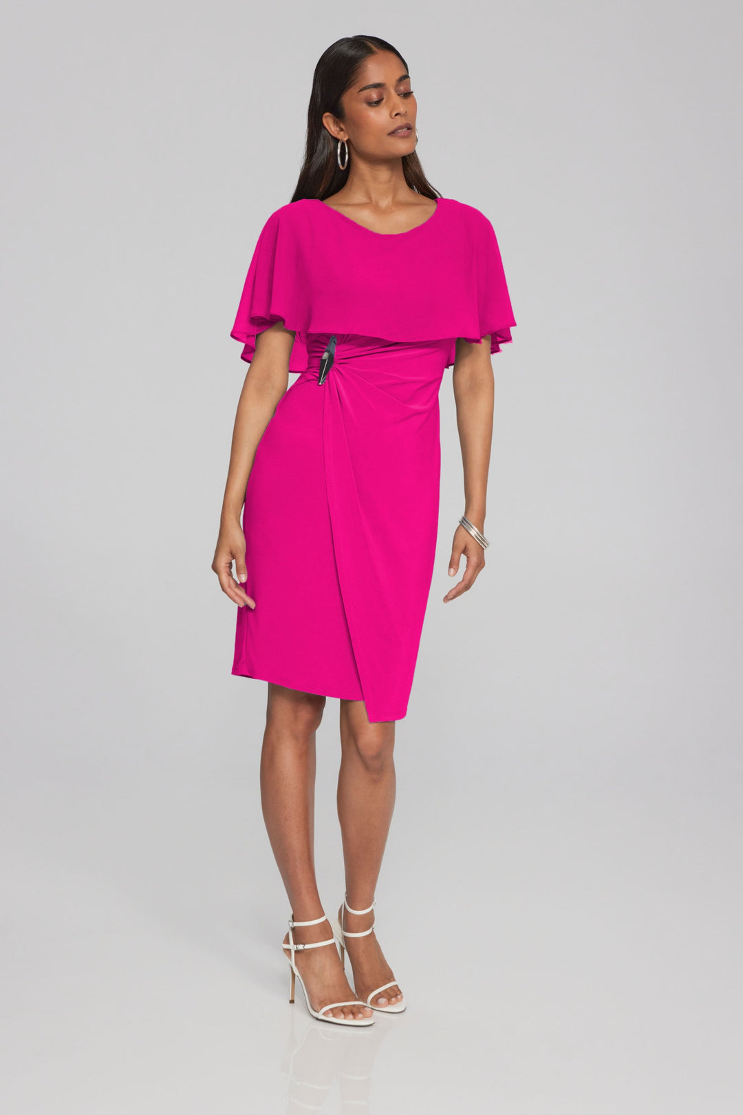 Joseph Ribkoff Shocking Pink Sheath dress with Chiffon Cape Style 241708