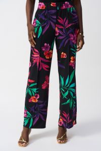 Joseph Ribkoff Black/Multi Tropical Print Wide-Leg Pants Style 251056