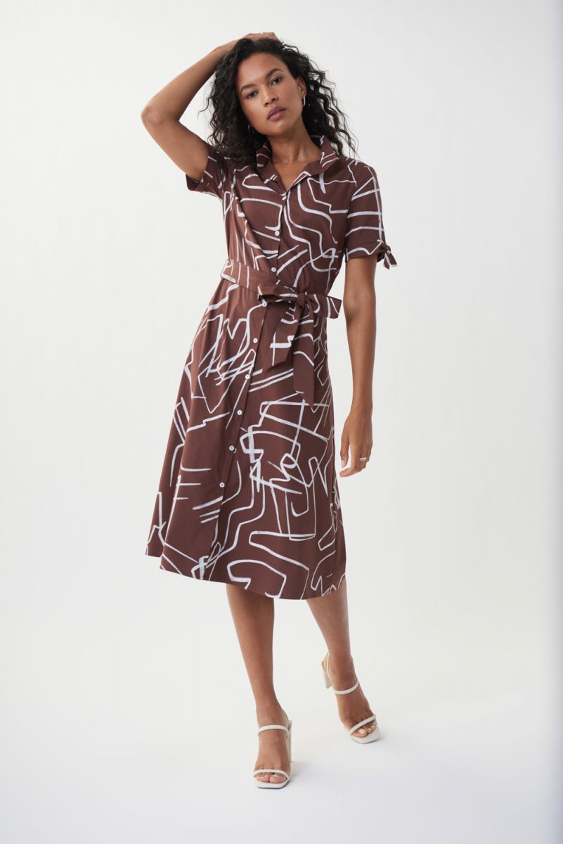 Joseph Ribkoff Brown/Vanilla Abstract Print Shirt Dress Style 222111-main