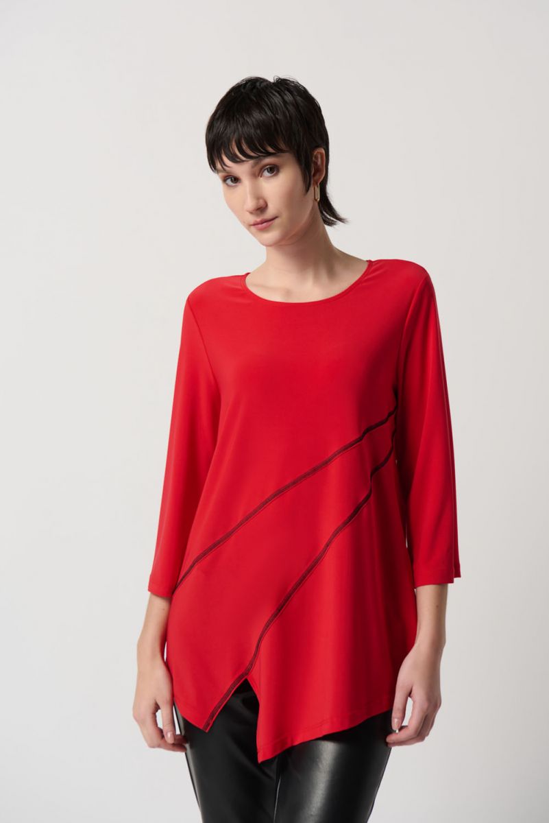 Joseph Ribkoff Magma Red Bell Sleeves Asymmetrical Tunic Style 231173