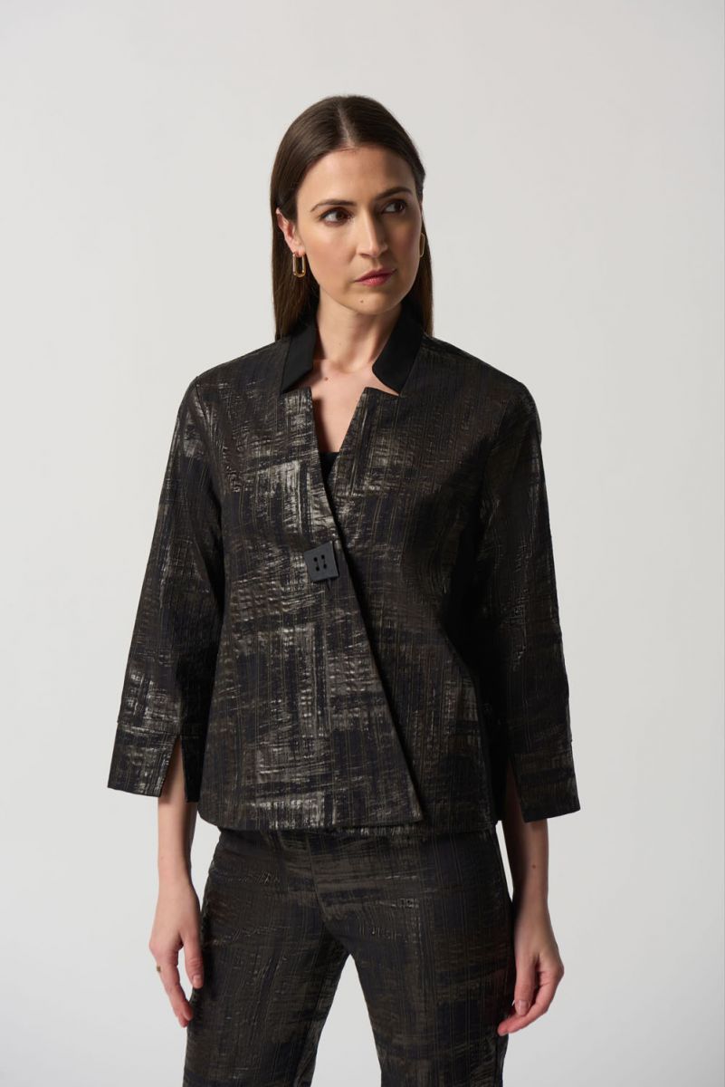 Joseph Ribkoff Black/Gold Notched Collar A-line Jacket Style 233232