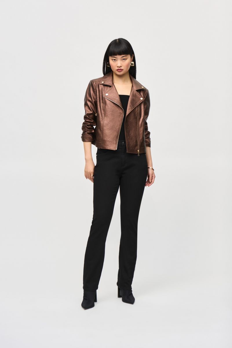 Joseph Ribkoff Bronze Faux Leather Biker Jacket Style 234902