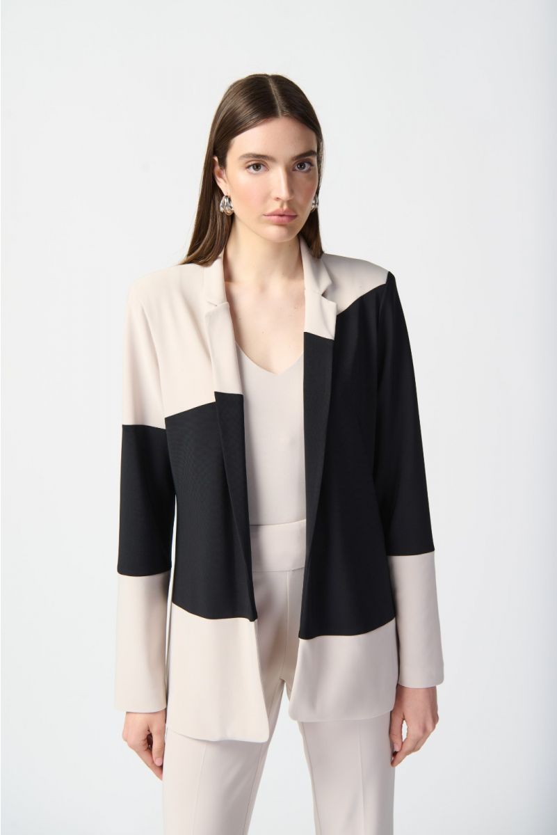 Joseph Ribkoff Moonstone/Black Color Block Straight Blazer Style 241298