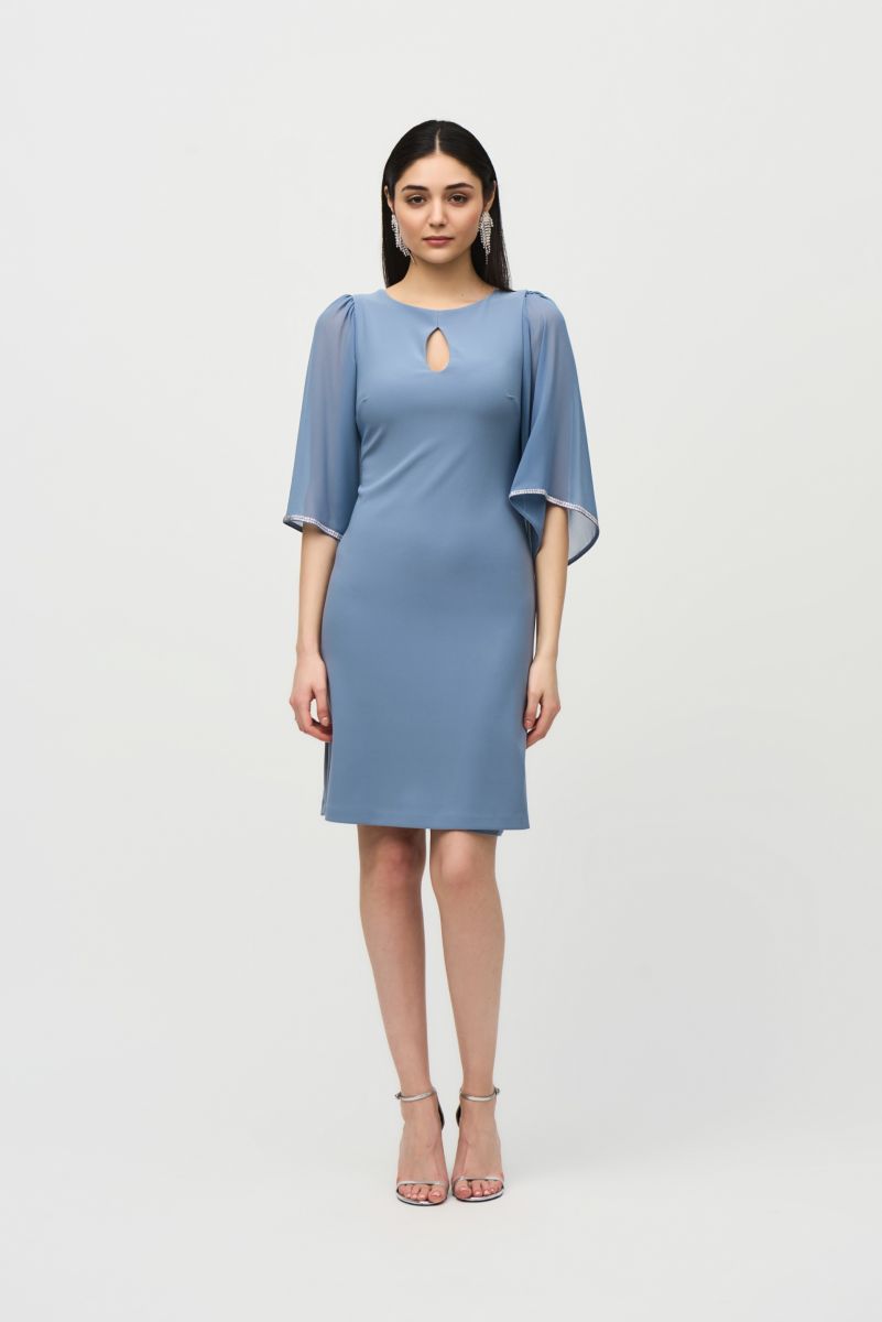 Joseph Ribkoff Serenity Blue Dress with Chiffon Sleeves Style 241709