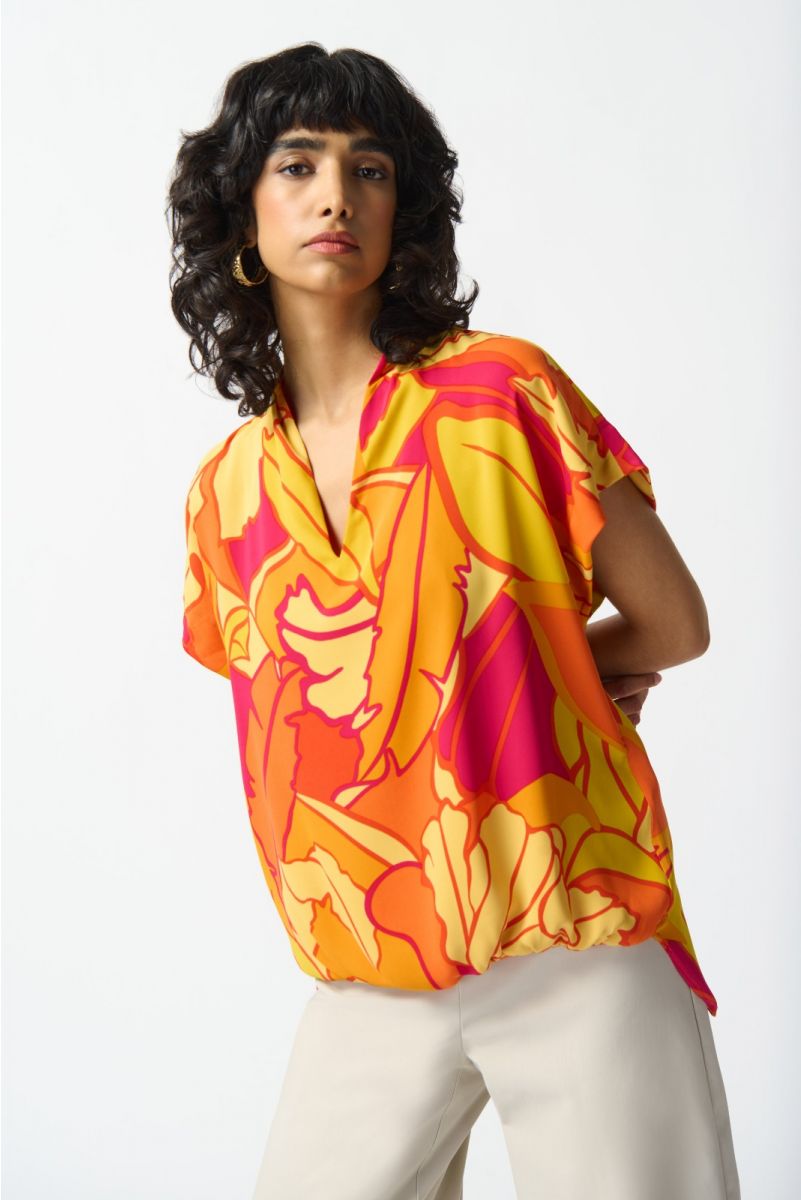 Joseph Ribkoff Pink/Multi Tropical Print Boxy Top Style 242008