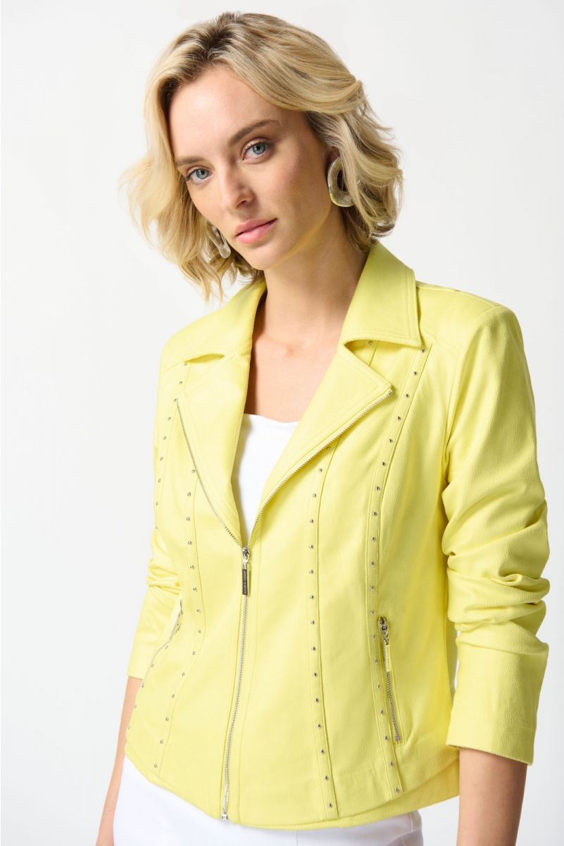 Joseph Ribkoff Yellow Foiled Suede Fitted Jacket Style 242908