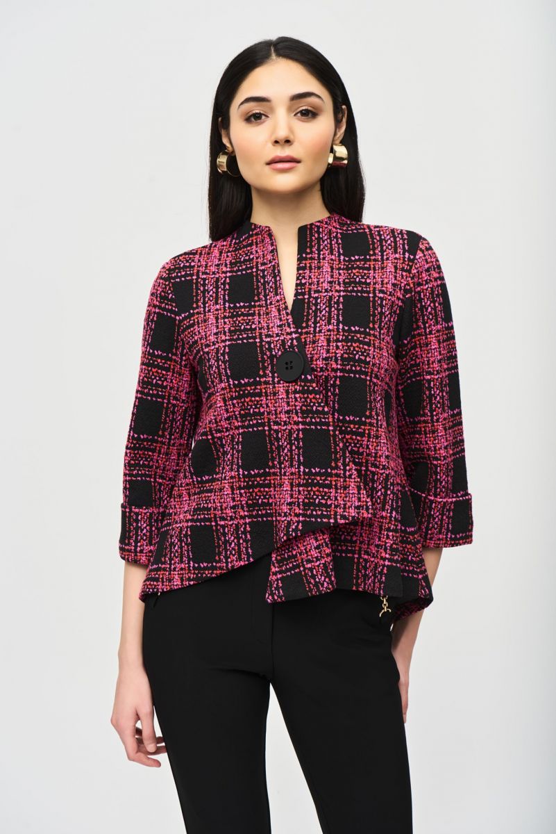 Joseph Ribkoff Black/Multi Plaid Print Swing Jacket Style 243296