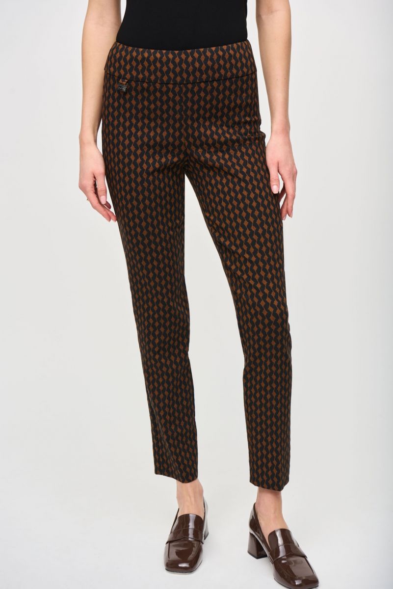 Joseph Ribkoff Rust/Black Abstract Print Slim Fit Pants Style 243306