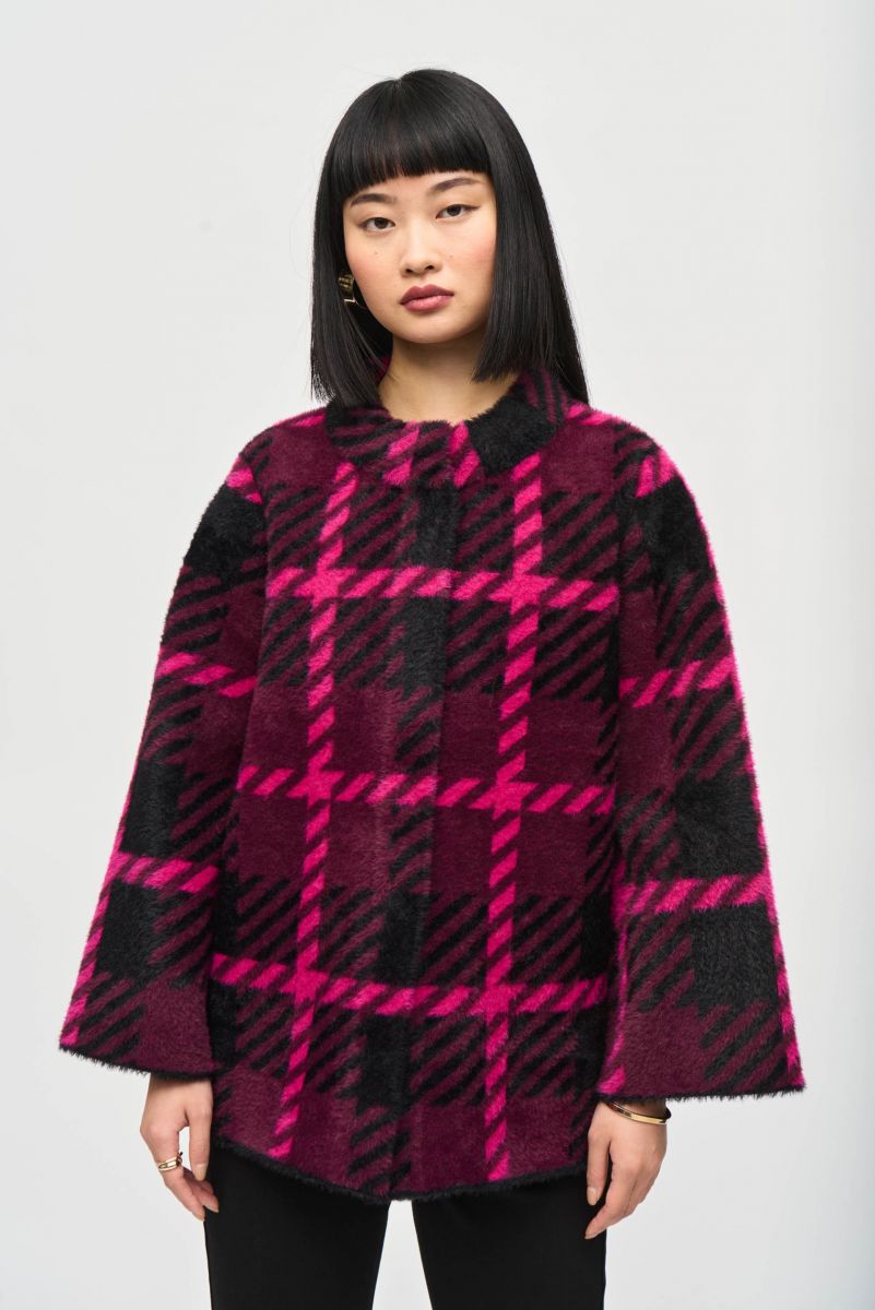 Joseph Ribkoff Pink Punch/Black Plaid Jacket Style 243931