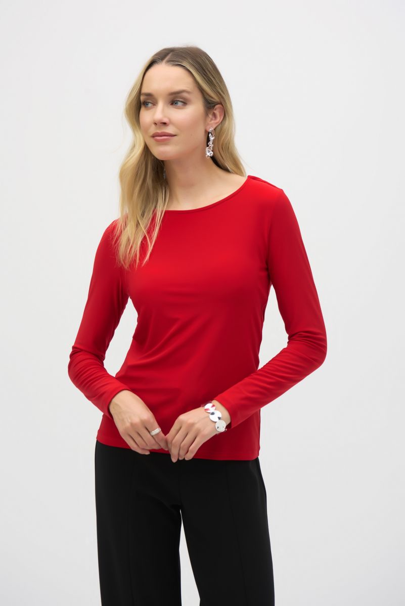 Joseph Ribkoff Lipstick Red Top With Back Chain Detail Style 244113