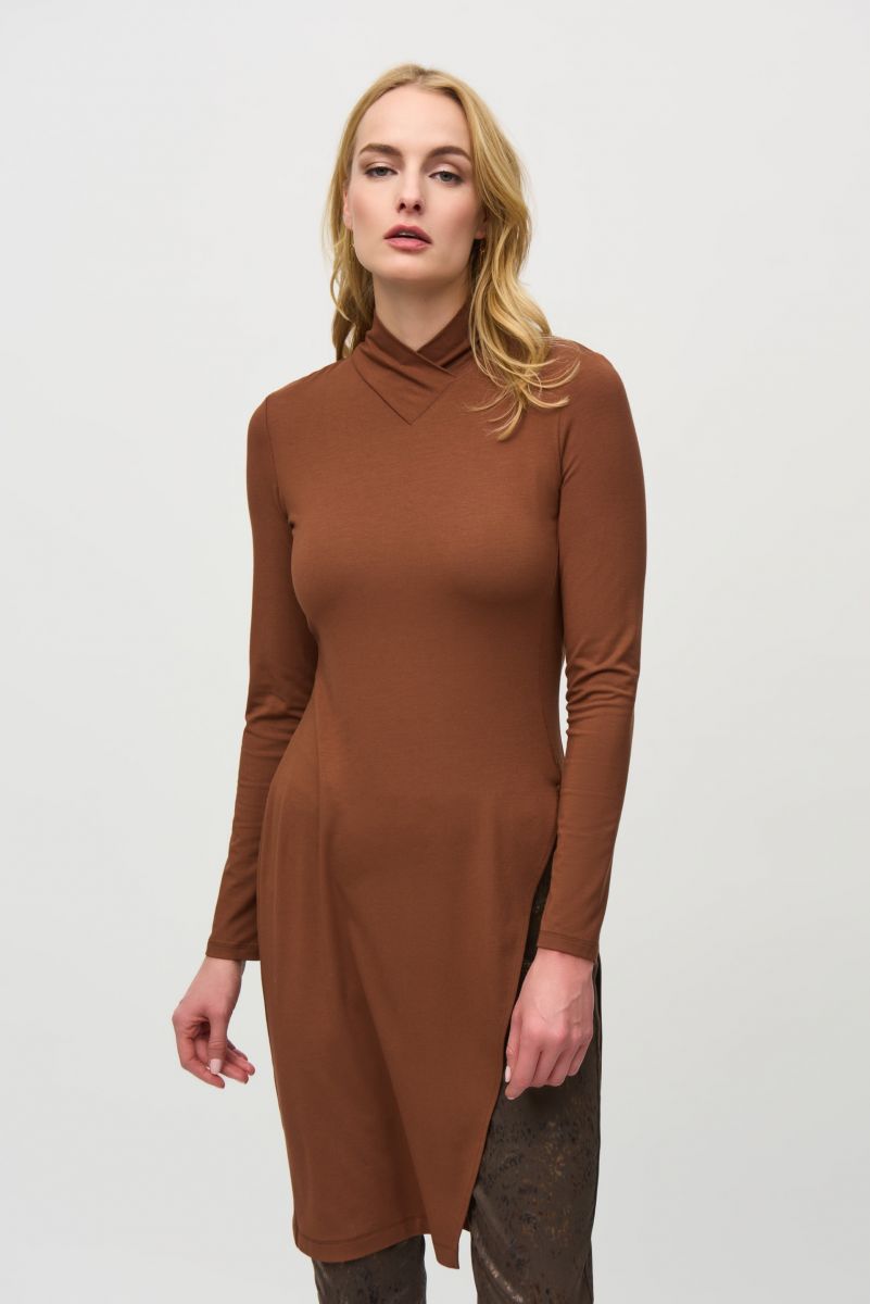 Joseph Ribkoff Chestnut Fitted Turtleneck Tunic Style 244164