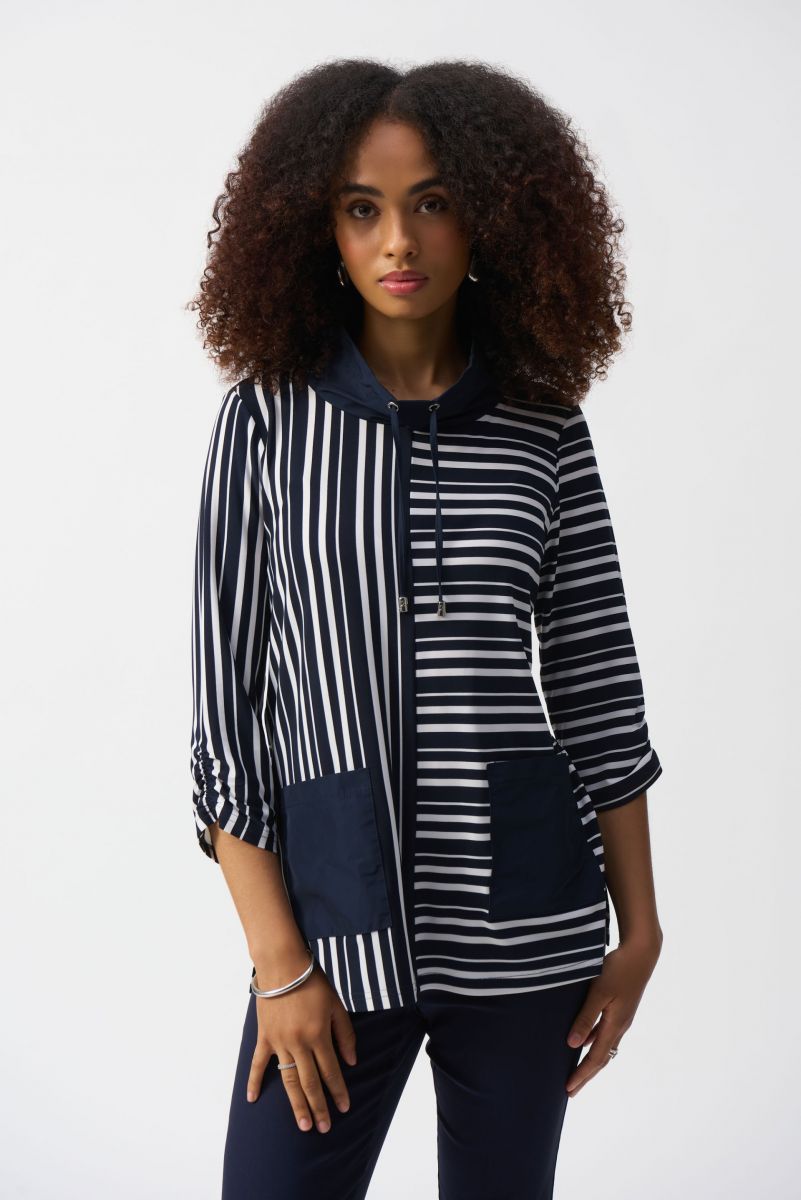 Joseph Ribkoff Vanilla/Midnight Blue Stripe Print Boxy Tunic Style 251126