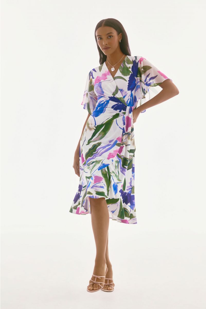 Joseph Ribkoff Off-White/Multi Floral Print Wrap Dress Style 251707