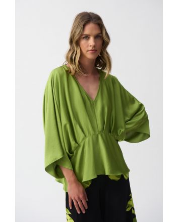 Joseph Ribkoff Greenery Hammered Satin Peplum Top Style 251037.