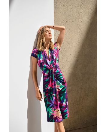 Joseph Ribkoff Multi Silky Knit Tropical Print Wrap Dress Style 251042