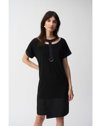 Joseph Ribkoff Black Silky Knit And Memory Cocoon Dress Style 251080.