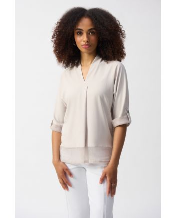 Joseph Ribkoff Moonstone Woven and Mesh Boxy Top Style 251086