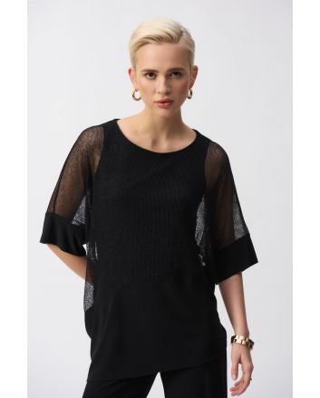 Joseph Ribkoff Black Mesh And Silky Knit Cocoon Top Style 251092