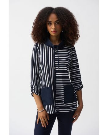 Joseph Ribkoff Vanilla/Midnight Blue Stripe Print Boxy Tunic Style 251126