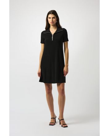 Joseph Ribkoff Black Zipped Collar Trapeze Dress Style 251145