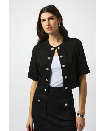 Joseph Ribkoff Black Bouclé Cropped Jacket Style 251196