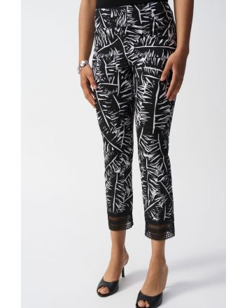 Joseph Ribkoff Black/White Tropical Print Pull-On Pants Style 251218