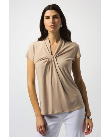 Joseph Ribkoff Parchment Silky Knit Draped Neckline Straight Top Style 251230