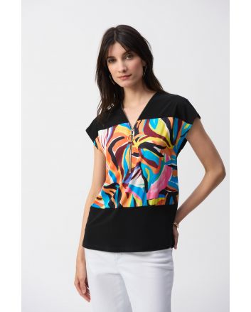 Joseph Ribkoff Black/Multi Abstract Boxy Top Style 251248