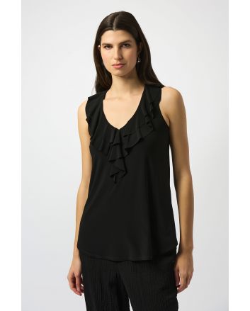 Joseph Ribkoff Black Sleeveless Tunic with Ruffles Style 251287