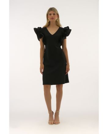 Joseph Ribkoff Black Silky Knit And Georgette Shift Dress Style 251733