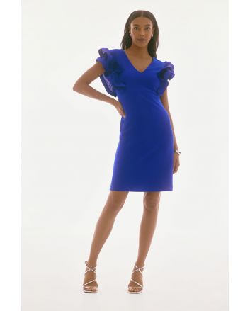 Joseph Ribkoff Royal Sapphire Silky Knit And Georgette Shift Dress Style 251733