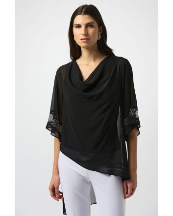 Joseph Ribkoff Black Chiffon Asymmetrical Layered Top Style 251740