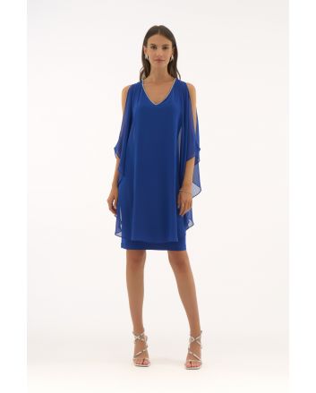 Joseph Ribkoff Royal Sapphire Chiffon and Silky Knit Layered Dress Style 251746