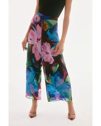 Joseph Ribkoff Black/Multi Chiffon Floral Print Wide Leg Pants Style 251771