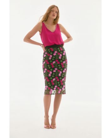 Joseph Ribkoff Black/Multi Floral Embroidered Pencil Skirt Style 251775