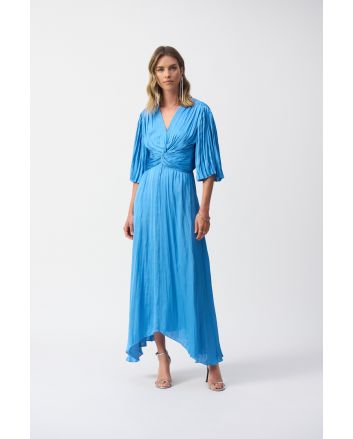 Joseph Ribkoff Coastal Blue Pleated Satin Midi Dress Style 251903