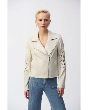 Joseph Ribkoff Moonstone Foiled Faux-Suede Moto Jacket Style 251936.