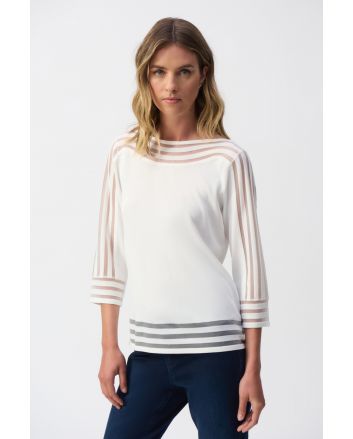 Joseph Ribkoff Vanilla Pullover with Mesh Stripe Detail Style 251946