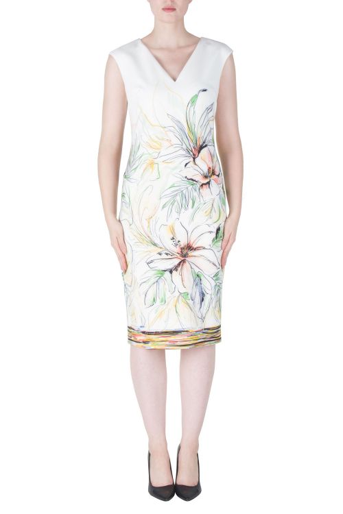 Joseph Ribkoff White/Yellow/Green Dress Style 171658