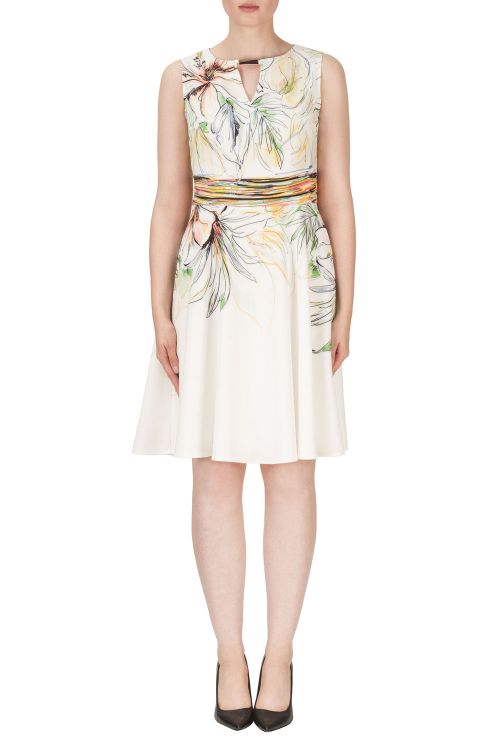 Joseph Ribkoff White/Yellow/Green Dress Style 171659